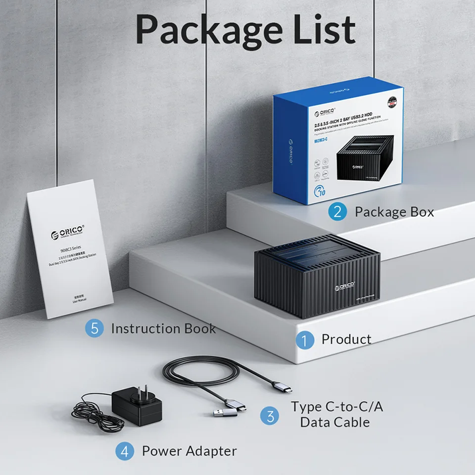 Orico 2.5 3.5 Polegadas Disco Rígido Docking Station Sata Hdd Ssd Caixa de Casa Externo Usb um 3.0 tipo c Baía Dupla hd Disco Slot - Imagem 4