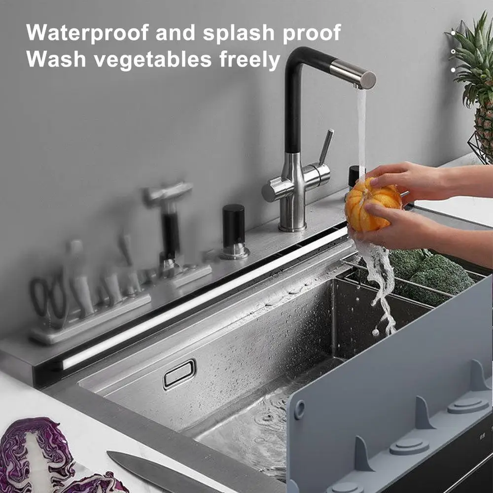 Description Picture 2 of itemKitchen Sink Water Splash Guards Sucker Flaps Kitchen Waterproof Splatter Screen Dish Fruit Vegetable Washing Anti-water Board