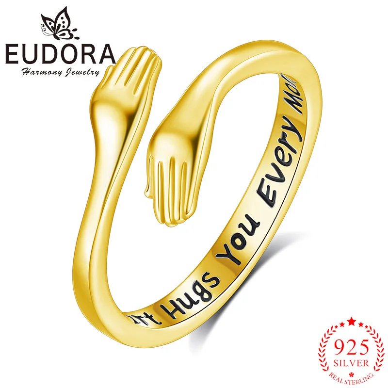 

Eudora 925 пробы Серебряное регулируемое кольцо 18K золотое обнимательное Открытое кольцо для мужчин и женщин индивидуальный дизайн ювелирные изделия вечерние подарок