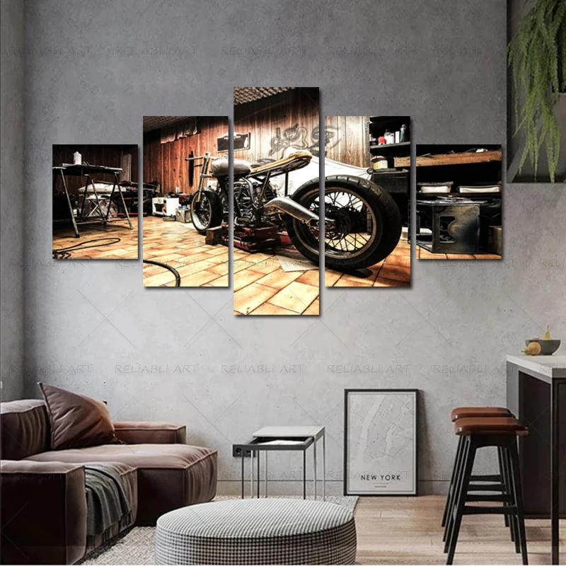 5PanelsMotorcycleDecorativePaintingWallArtHomeDecorCool