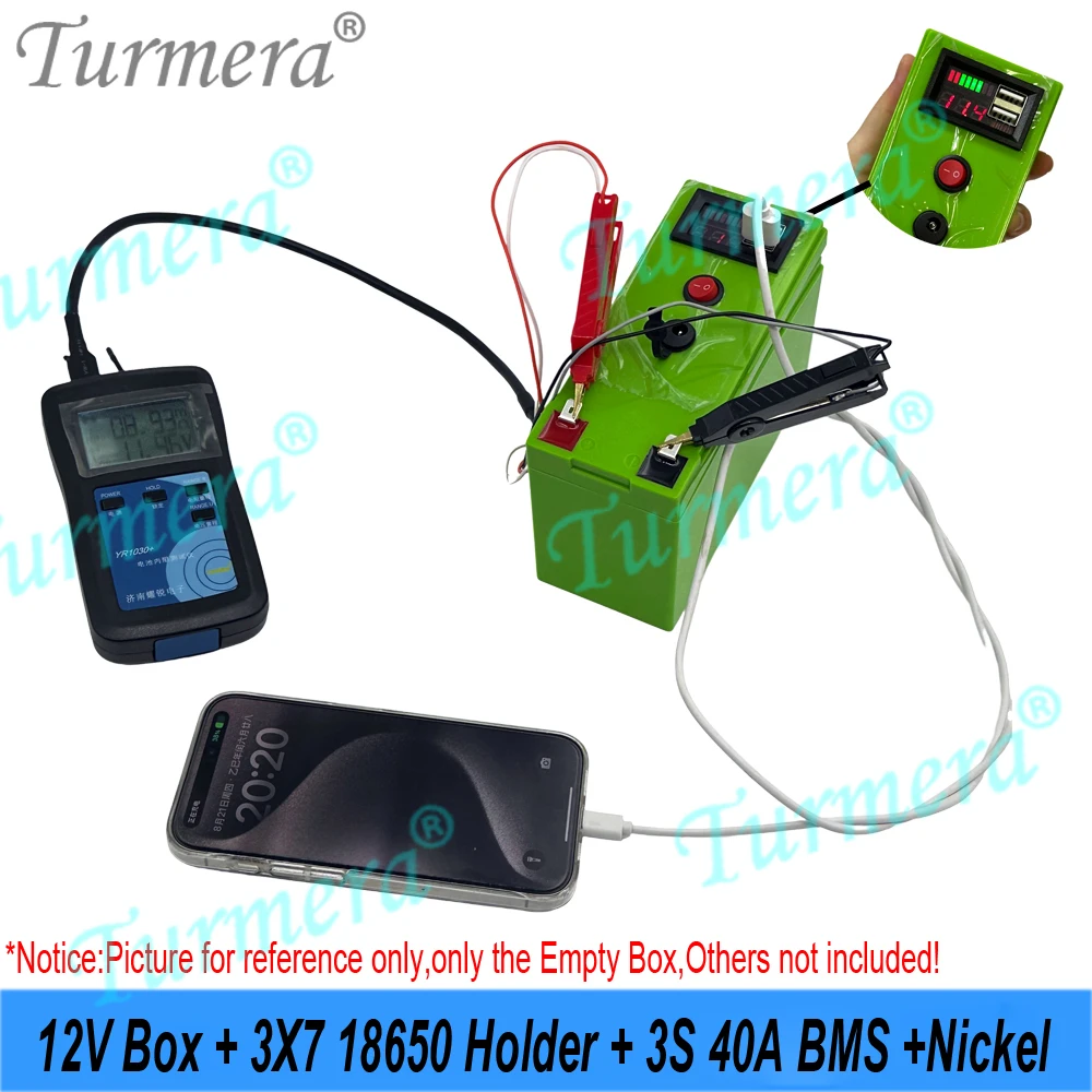 터메라 DIY 12V 18650 배터리 박스 키트 3S 40A BMS 3x7 홀더, 전압 디스플레이, 듀얼 USB 5V 파워 뱅크 포함, 태양광 전기 자전거 에너지용