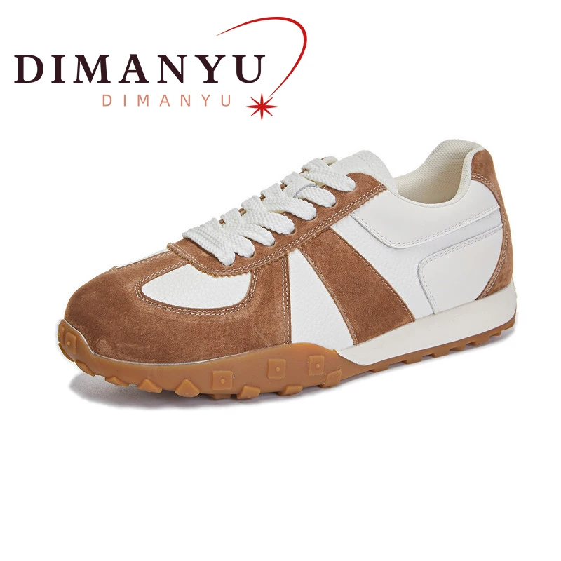 DIMANYU Women's Sneakers 2024 Spring new Genuine Leather Women's Shoes Fashion Lace Women's Moral Training Shoes