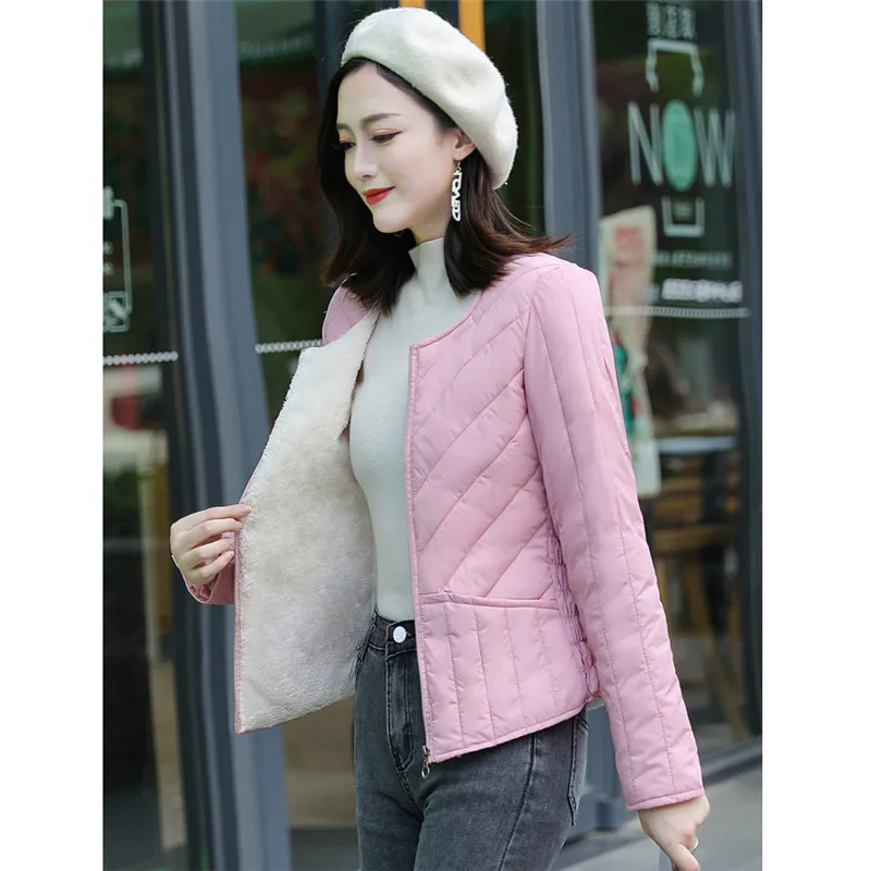 

Autumn Winter Bigsize Cotton-Padded Parkas Women Warm Velvet Thick Down Cotton Coat Lady Long Sleeve Slim Short Jacket Outwears