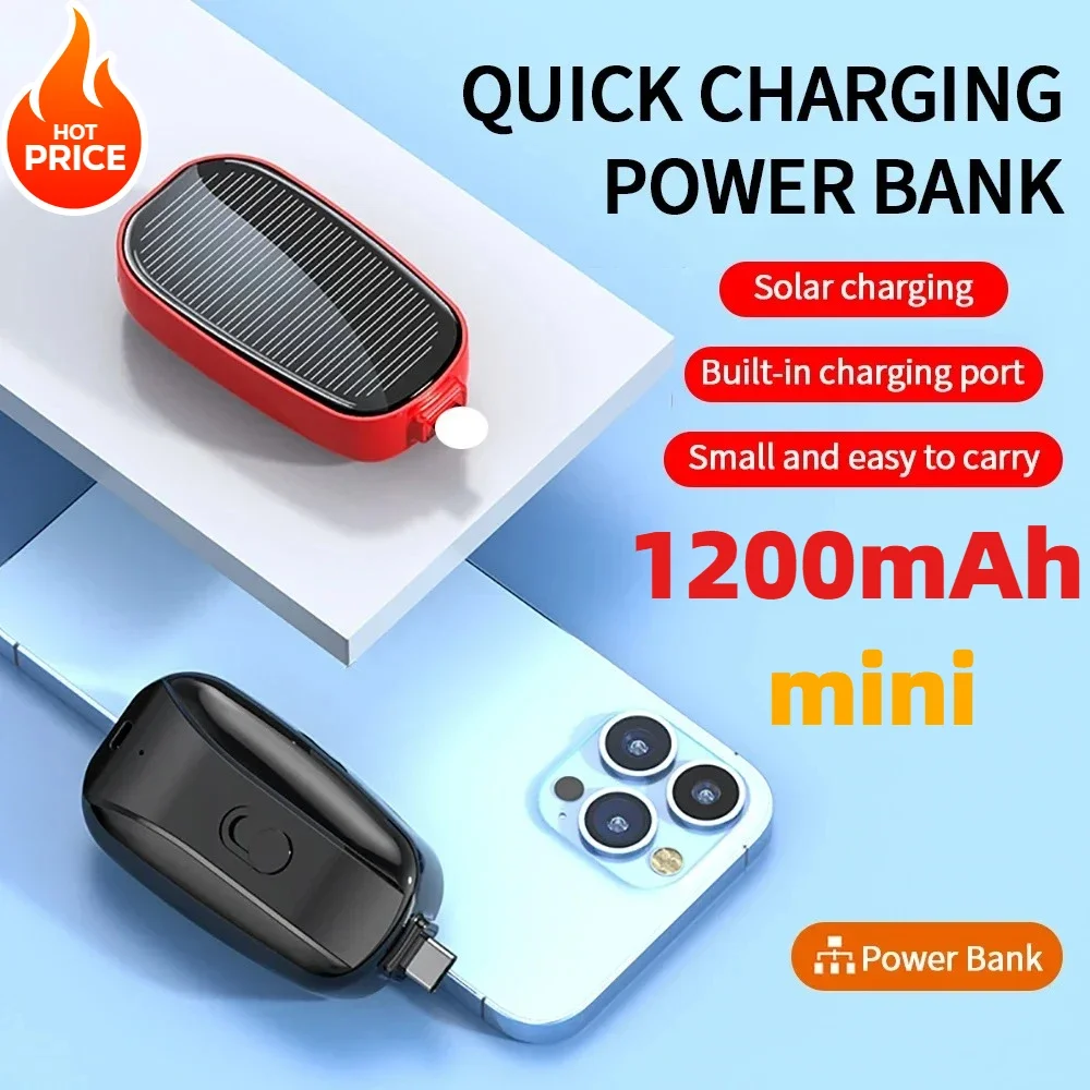 Solar Mini Power Bank Key Ring Portable Charger Outdoor Camping External Battery Emergent Power 1200mah Powerbank for Xiaomi 2