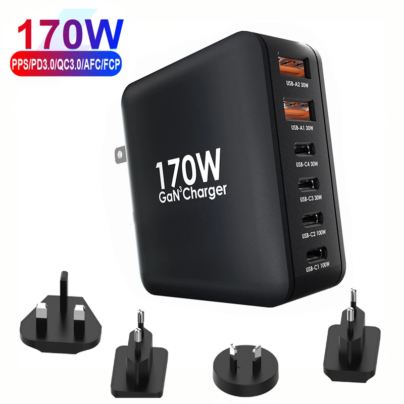 

UTBVO 170W USB C Wall Fast Charger, GaN 6 in 1 PD 100W PPS 45W Charging Station for MacBook Pro Laptop iPhone 14 13 Galaxy
