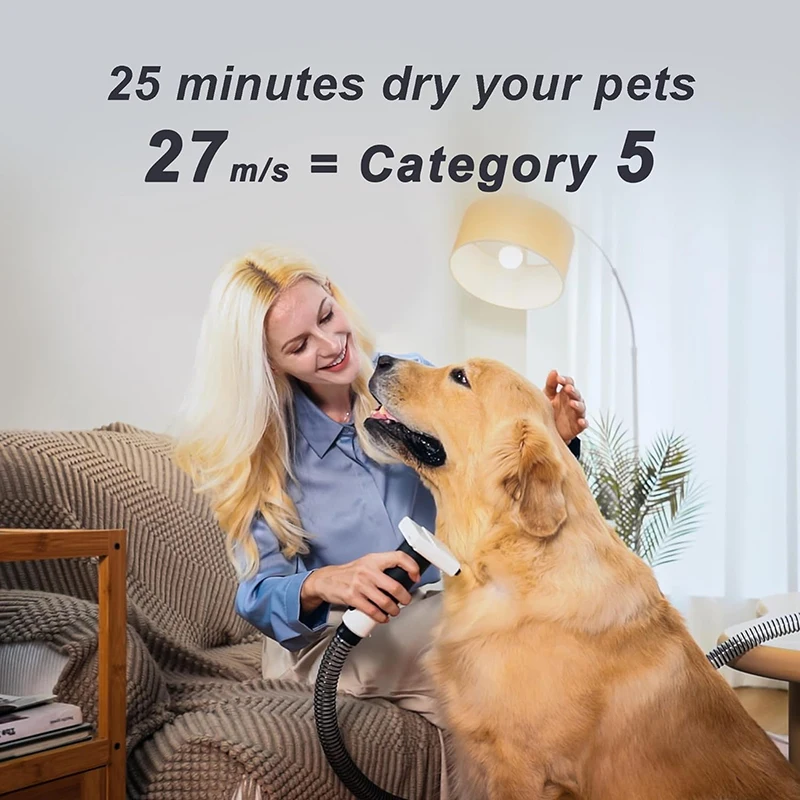 Dog Grooming Vacuum Dryer 26000Pa Strong Pet Vacuum Grooming Kit with Dog Clippers 5 In 1 Multifunctional Pet Drying Machine