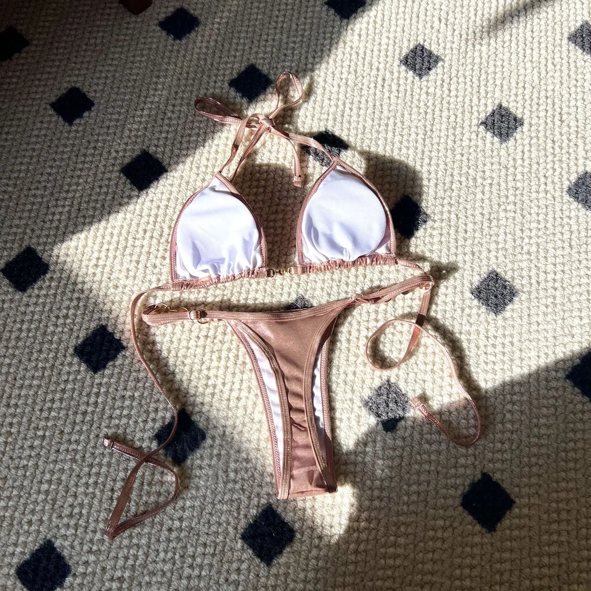 Micro bikini rosa lucido complete set