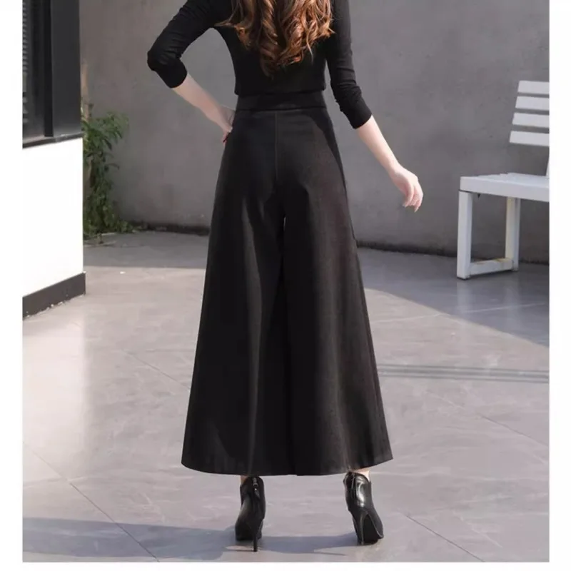 Women's Autumn and Winter Fashion High Waisted Button Zipper Solid Color Patchwork Straight Wide Leg Elastic Pocket Loose Pants
