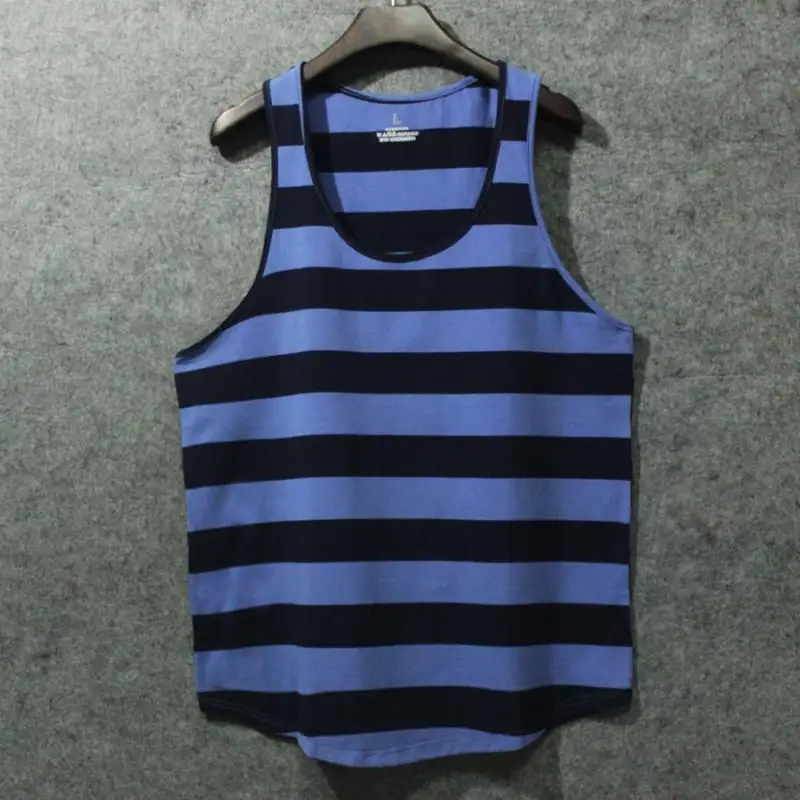 Loose Fit Summer Svel Fitn Vest for Men Beachwear Striped Trendy Top Large Size 300 Pou Youthful Casual Sle