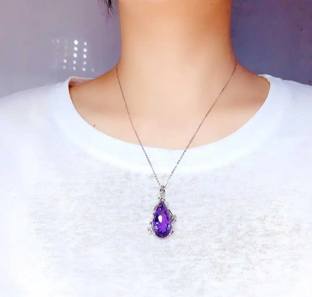

Sterling Silver 925 Amethyst Jewelry Chains Necklaces Origin 925 Silver Collares Mujer Naszyjnik Amethyst Pendants Females