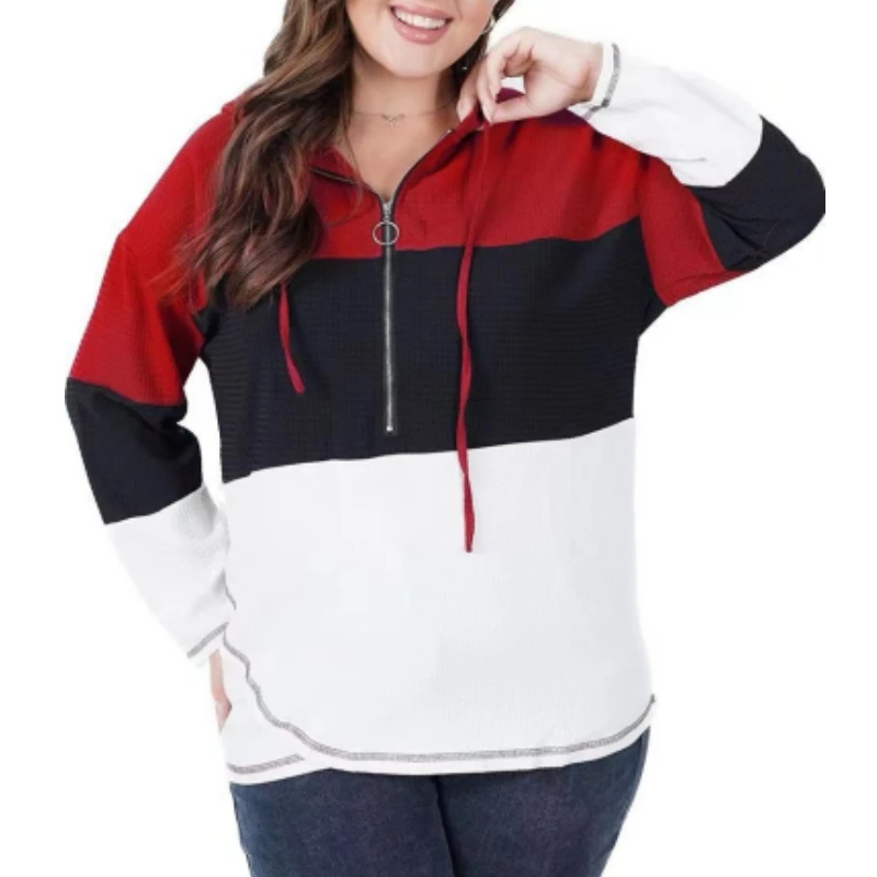 

Women Hoodies Sweatshirts Autumn Winter Plus Size Long Sleeve Zipper Pullover Hoodie Patchwork Casual Warm Hooded Sweatshirt