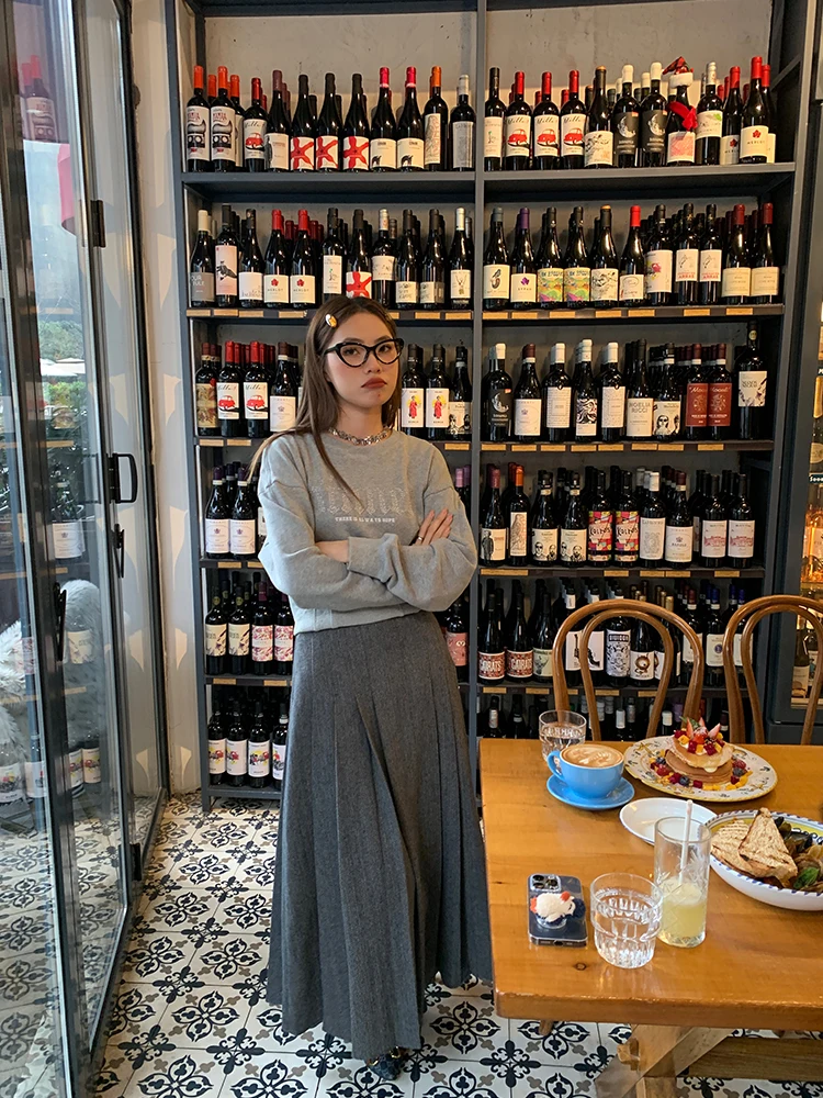 ay A-Line  Skirt Women's 2025 Woolen New Design Sense Gored Skirt Small Size High Waist Commute Korean Sle