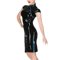 Plus Size Mock Collar Short Sleeve Cheongsam Style Black Women Dress Shiny PVC Leather Side Split Elegant  Evening Cocktail Gown - Image 6