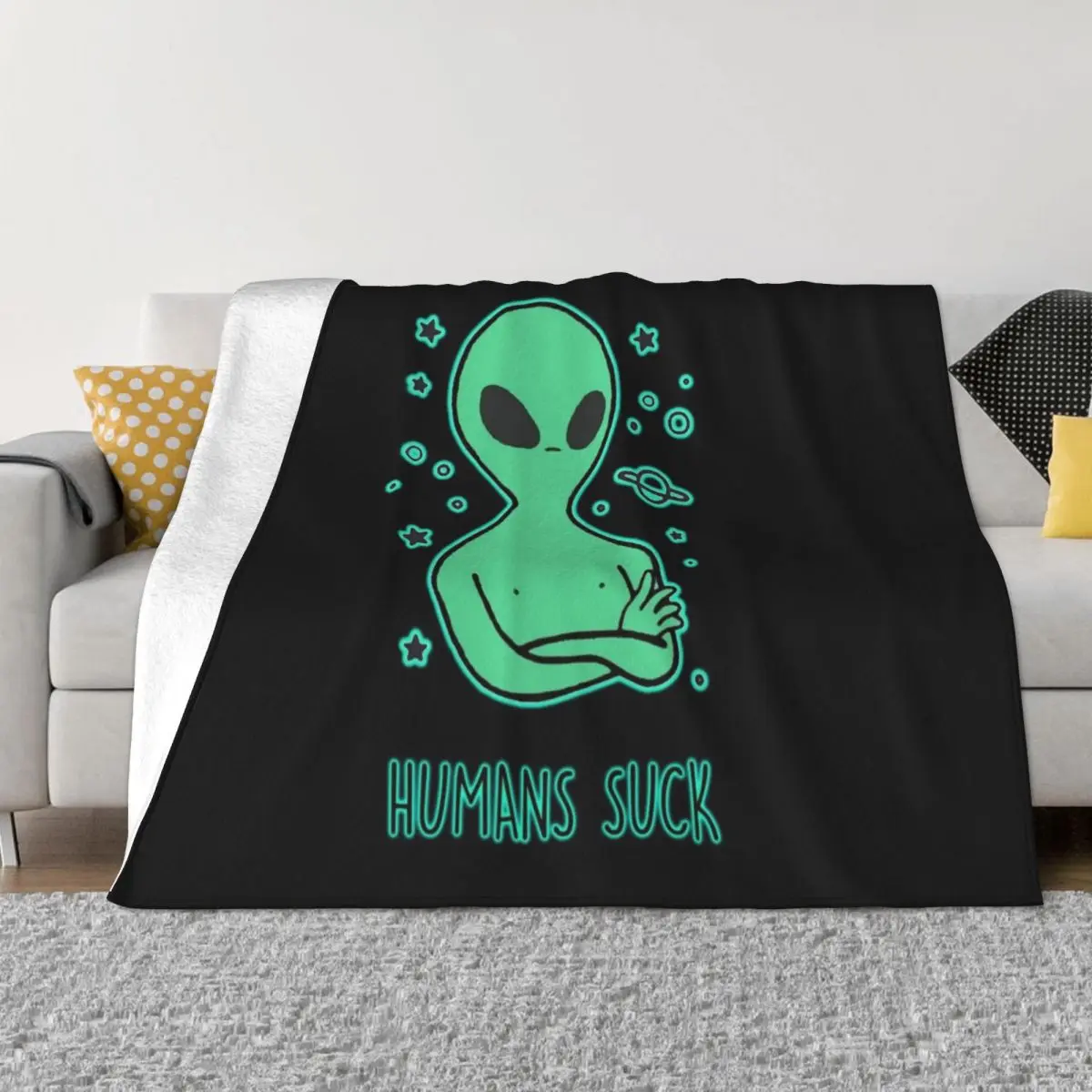 

Humans Suck Outer Space Alien Throw Blanket warm winter Soft Plush Plaid Picnic Dorm Room Essentials Quilt Blankets