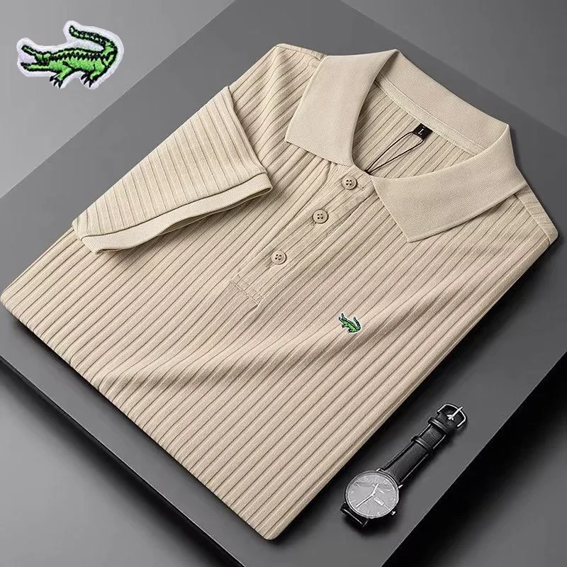 

Men's Embroidered Brand Knitted Striped Polo Shirt Spring/Summer High-quality High-end Fashion Casual Short Sleeved T-shirt