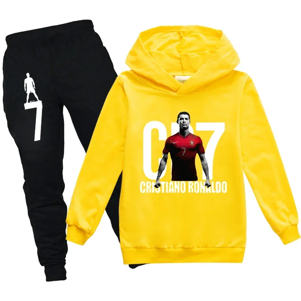 thumbnail image 1 of Ropa para niños Sudadera con capucha y pantalones Traje para niño de 3 a 12 años Sudadera de primavera y otoño Chándal de fútbol CR7 Traje deportivo para vacaciones para niños, 1 of 5