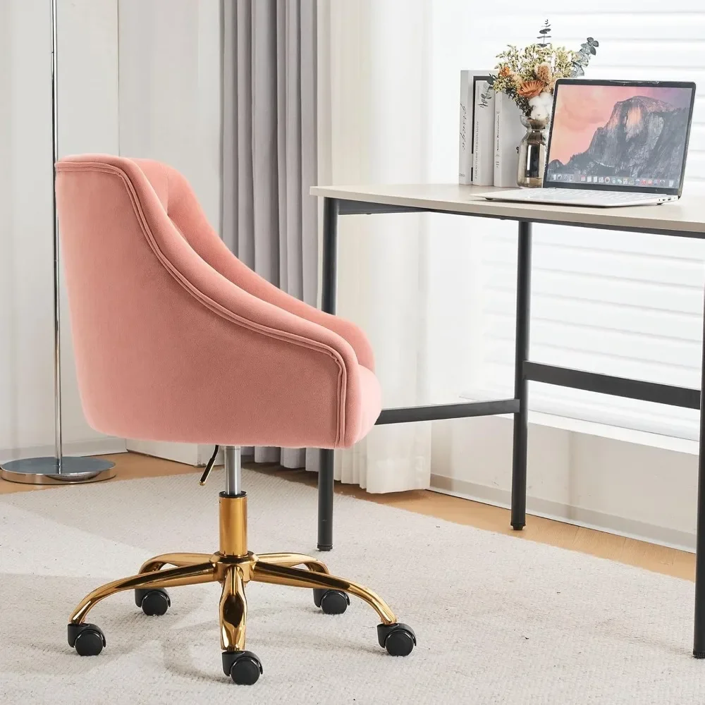 Velvet Fabric Pink Desk Chair for Home Office, Modern Adjustable Swivel Task Chair, Bedroom Vanity Chair for Girls Women 2