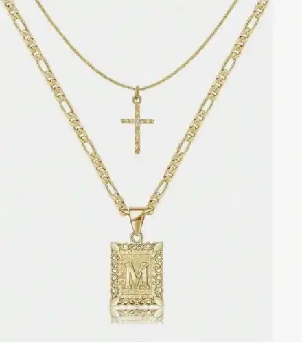 Letter Necklace Layered Initial Cross Necklace, Layering Square Letter Pendant Figaro Chain Cross Choker  for Women Girls
﻿ - Image 21