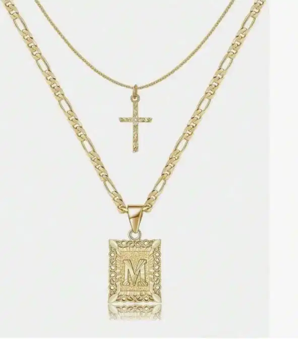 Letter Necklace Layered Initial Cross Necklace, Layering Square Letter Pendant Figaro Chain Cross Choker  for Women Girls
﻿ - Image 21
