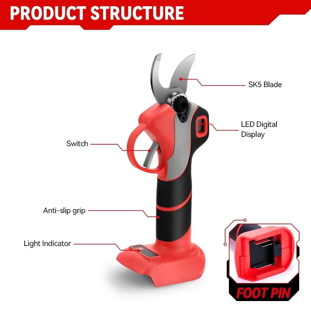 30mm 4Gears Brushless Electric Pruning Shears Cordless Rechargeable Fruit Tree Bonsai Pruning for Makita 18V Battery 3