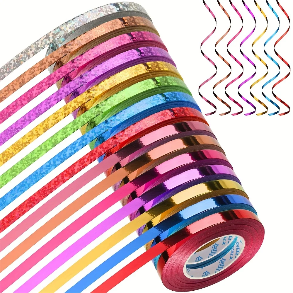 

15pcs Rolls Curling Ribbon 1/5" Wide x 11 Yards Christmas Metallic Balloon String Roll for Gift Wrapping Assorted Colors Ribbons