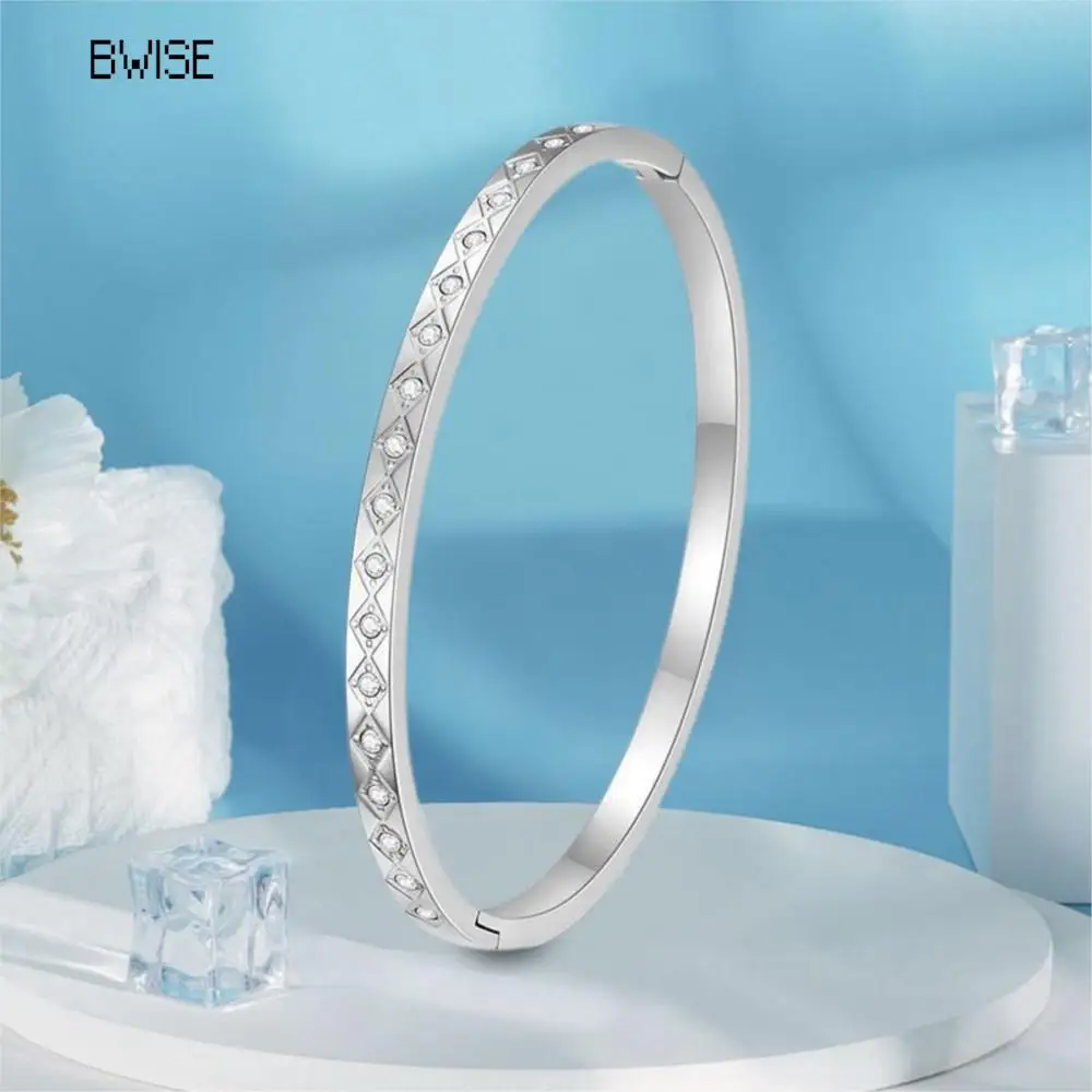 Bwise Waterproof Luxury Colorful Cubic Zirconia Bangles Stainless Steel Open Bracelet Bangle 18k Plated Fashion Jewelry Women 5