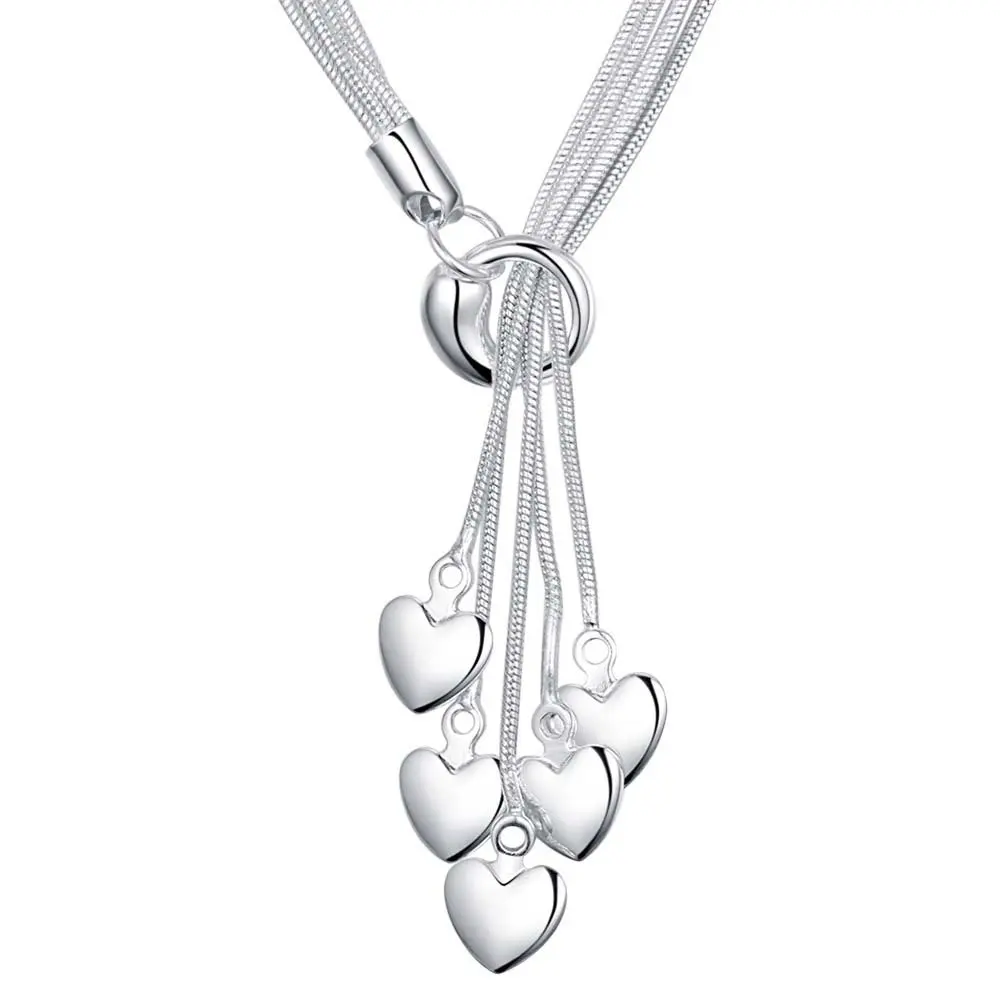 YANNEY 925 Sterling Silver Sweet Heart Bracelet Necklace Set For Women Fashion Charm Wedding Engagement Jewelry Set 5