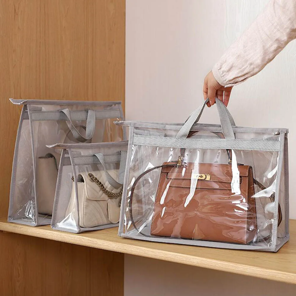 

Transparent Dust-Proof Storage Bag Organizer Non-Woven Clothes Storage Boxes Hanging Moisture-Proof Handbag Cover With Zipper