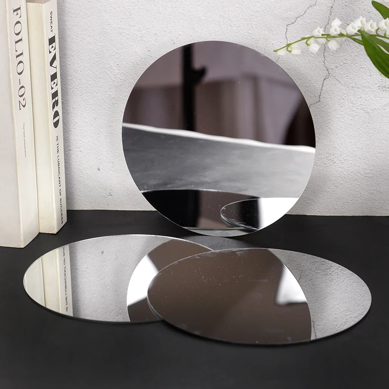 20 cm Acryl Runde Spiegel Glas Tablett DIY Kreis Kerze Platten Hochzeit Party Esstisch Herzstück Dekoration Display Halter – Detail 2