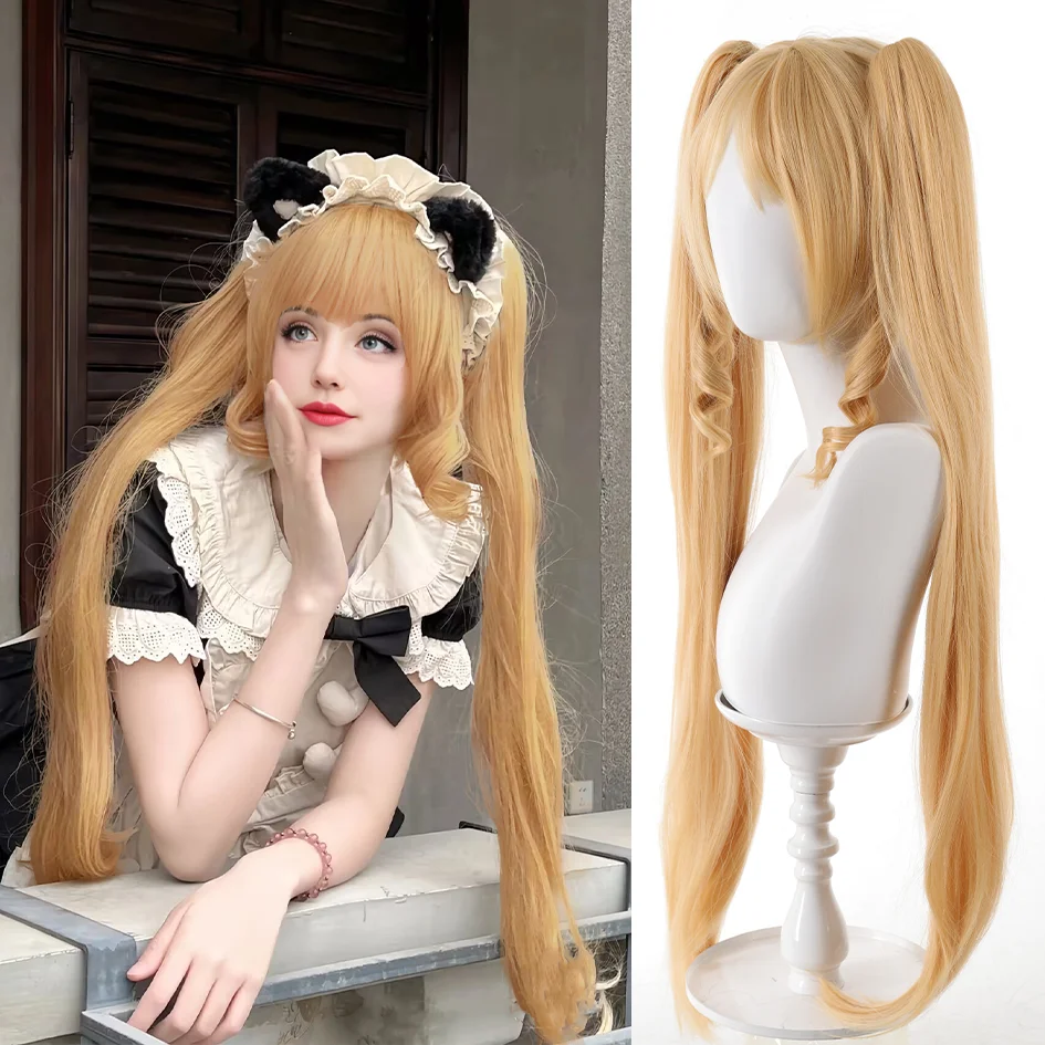 synthetic 32 inch Lolita extra long double ponytail wig headgear cosplay hime style princess cut myrtle lo maiden Christmas gift