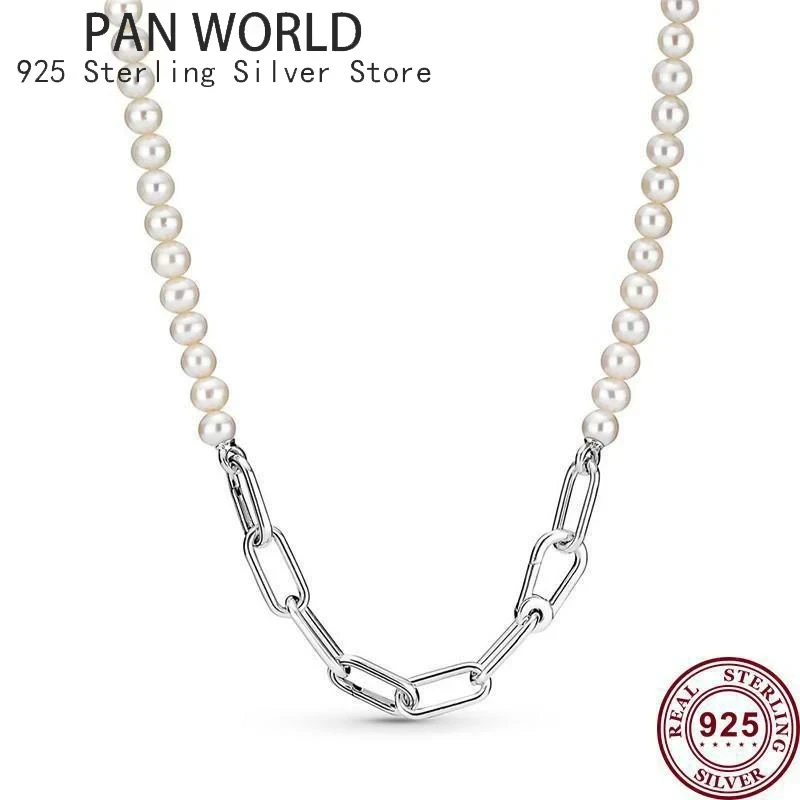 Hot Selling 925 Sterling Silver Shining Chain Link Me Series Original Women's Logo Necklace High Quality DIY Charm Jewelry