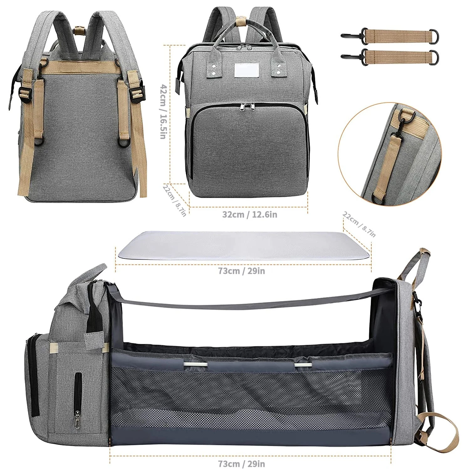 Mochila portátil que também vira berço para descanso e permeável