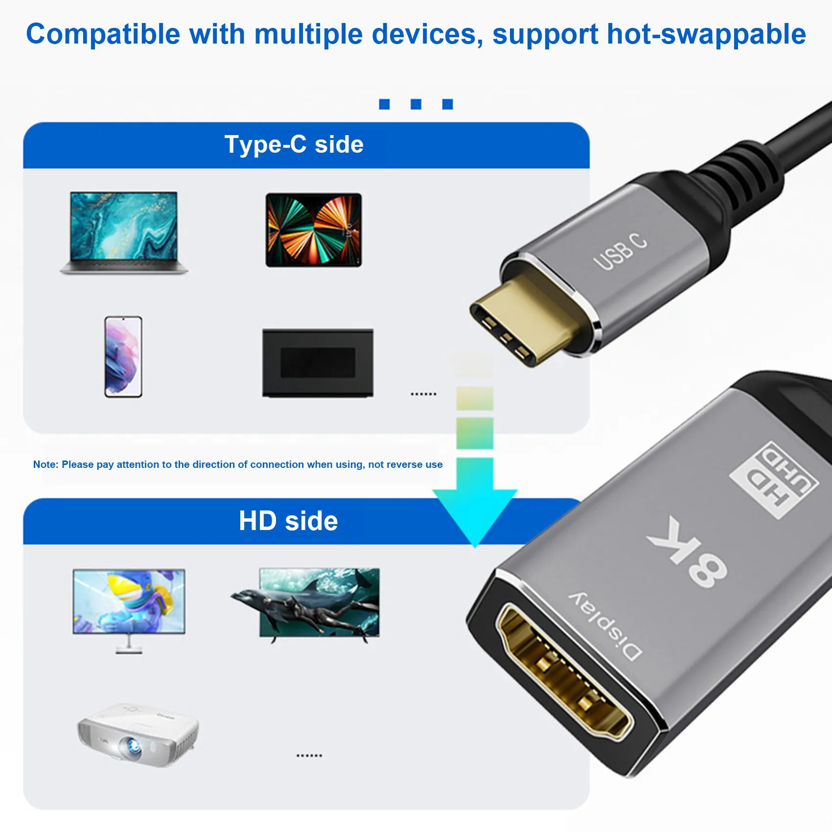 C ŸԿ HDMI ȣȯ  ̺, 8K @ 60Hz HD ̺,  ǻ  HD  ̺