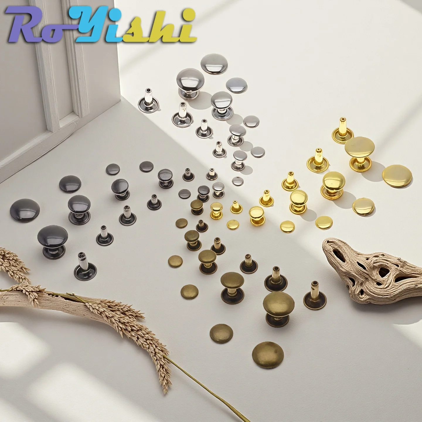 Metal Double Cap Round Rivets Studs Collision Nail Spike 100 Sets 5-12mm