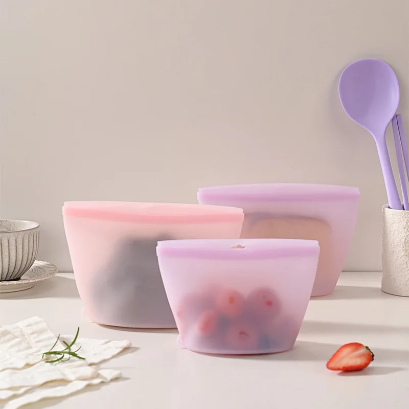 Reusable Self-Sealing Silicone Food Storage Bag Set for Freshness Preservation
