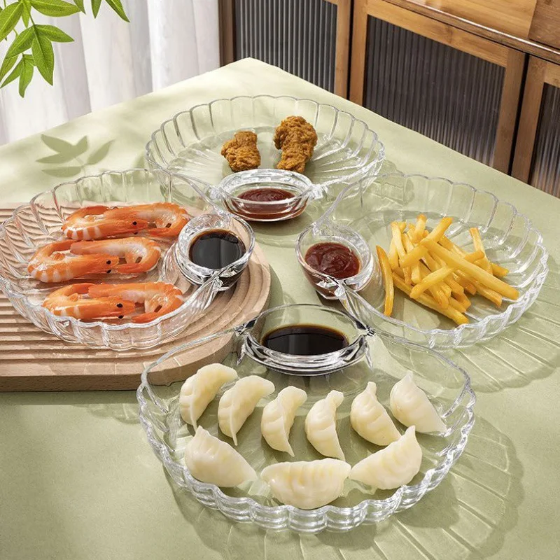 1PC Shell Shaped Dumpling Dish With Dipping Sauce Transparent Dumpling Plate Creative Salad Fruit Bowl Household Kitchen Tool