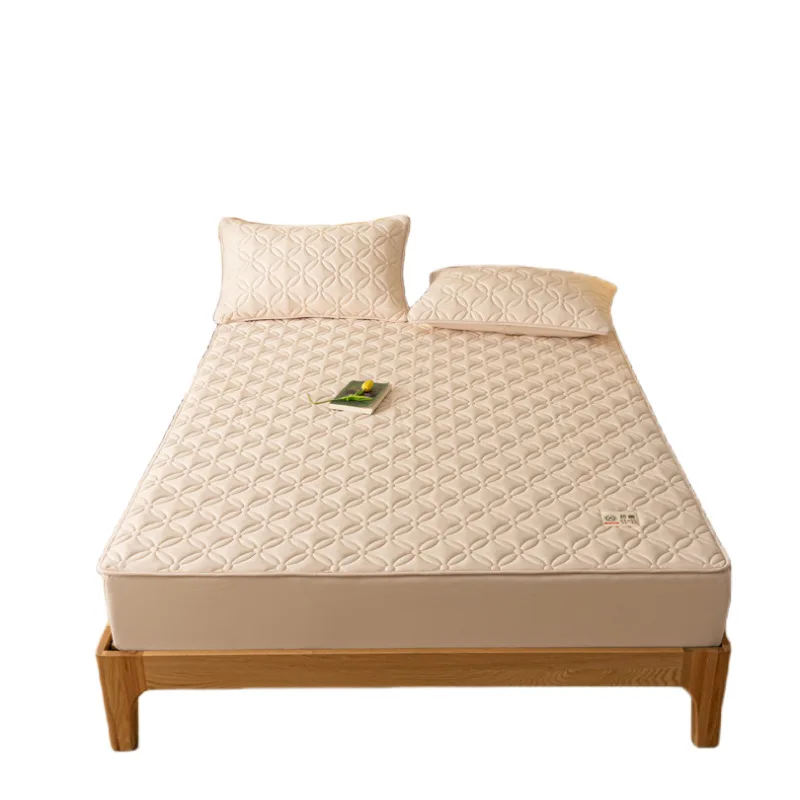 

Solid Color Thickened Cotton Fitted Sheet Mattress Protector Full Cover Bed Cover