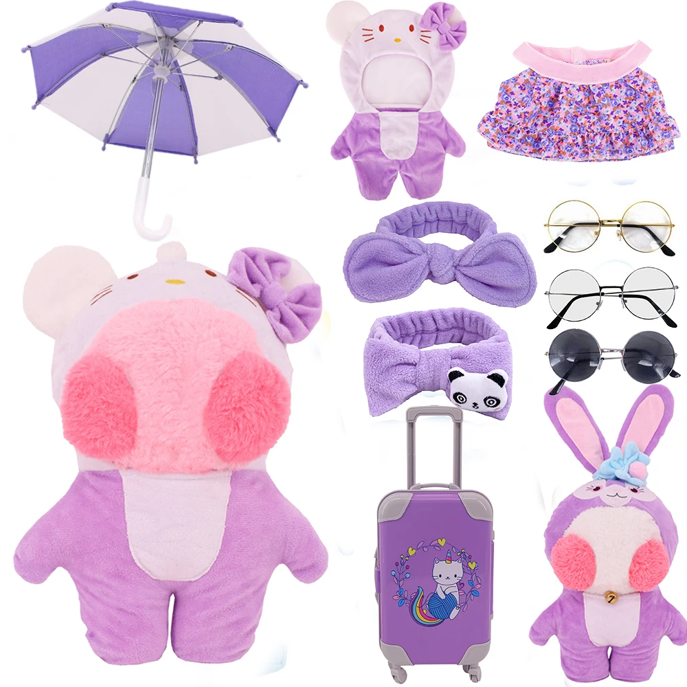 Cute Purple Collection Kawaii Duck Figure Umbrella Skirt Uniform Hairband Glasses Gift 30Cm Lalafanfan Plush Doll Accessories plush toy accessories