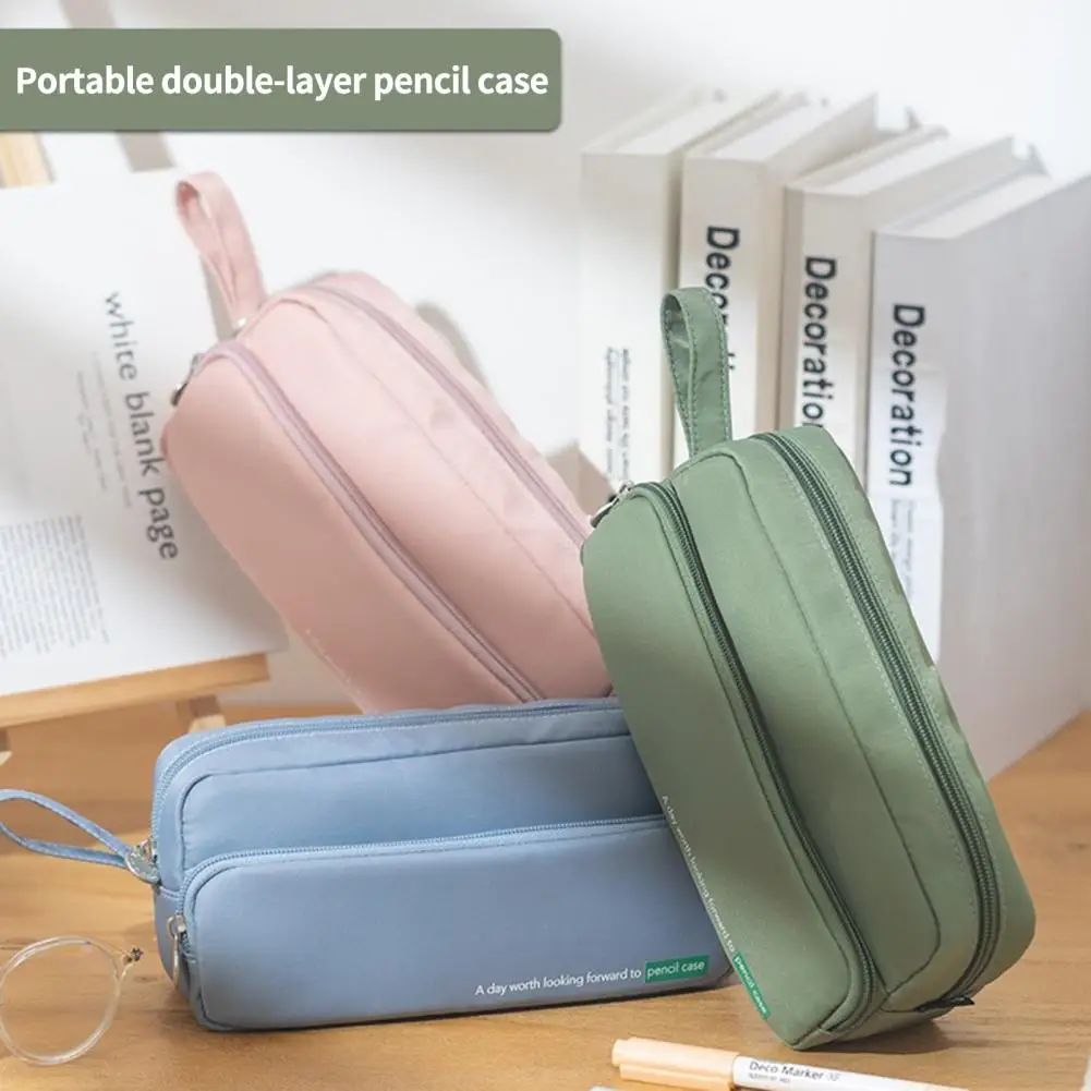 Pen Bag  Durable Large Capacity Long Lifespan  Dual-layer Pencil Holder for School stationery case double layer stand up pen pencil holder pouch large capacity make up bag school college office organizer