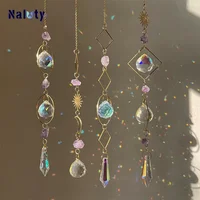 Hanging Crystal Pendant Garden Suncatcher Wind Chimes Rainbow Prism Crystal Chain for Window Drop Bell Christmas Tree Home Decor