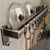 Kitchen Storage Rack Non-perforated shelves Wall Mounted with Movable hook Spoon Holder Organizer Kitchen Utensil Accessories 2