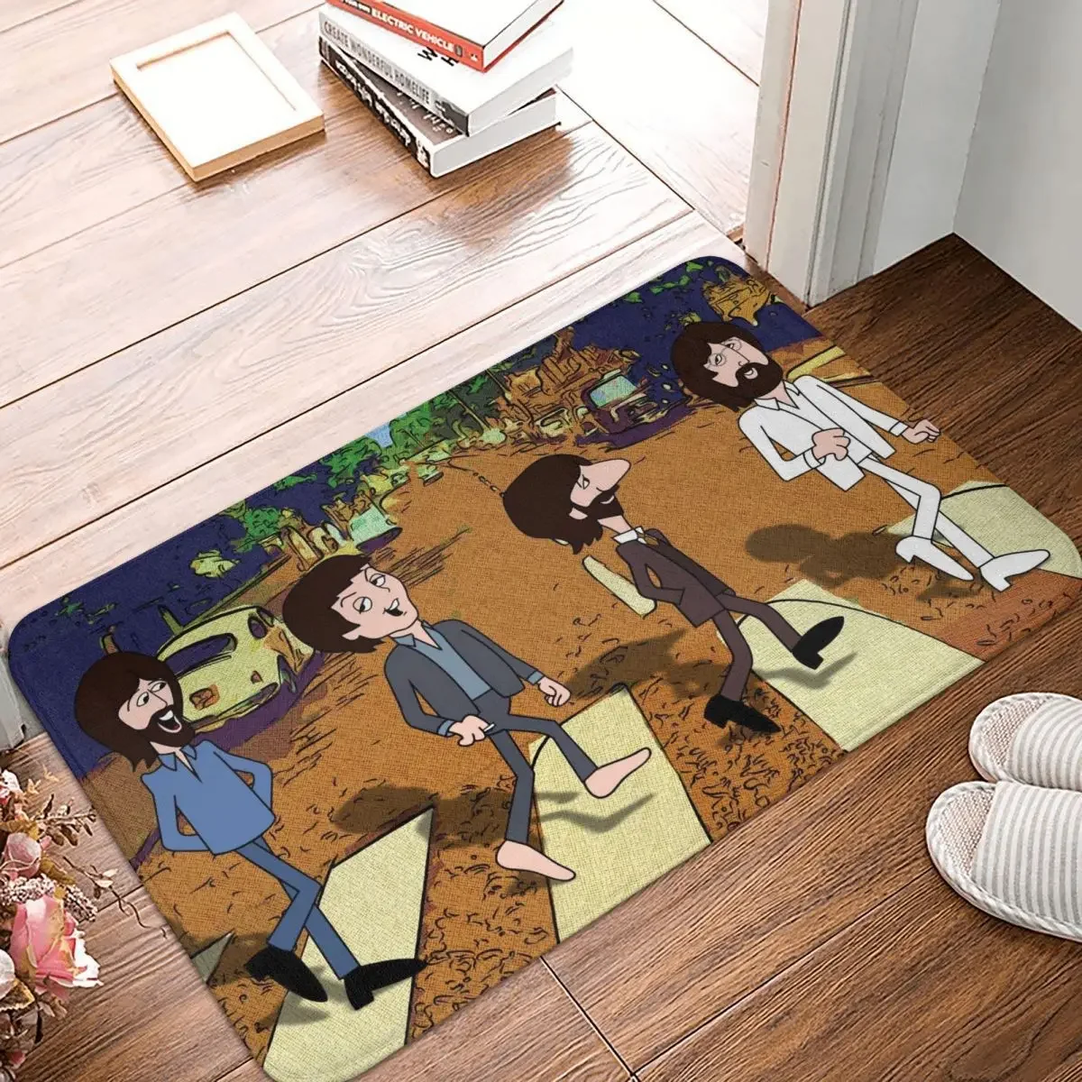 

Four Cute Cartoon Characters Run Away From Home To Play Music Non-slip Doormat Fanart Carpet Living Room Bedroom Mat Outdoor