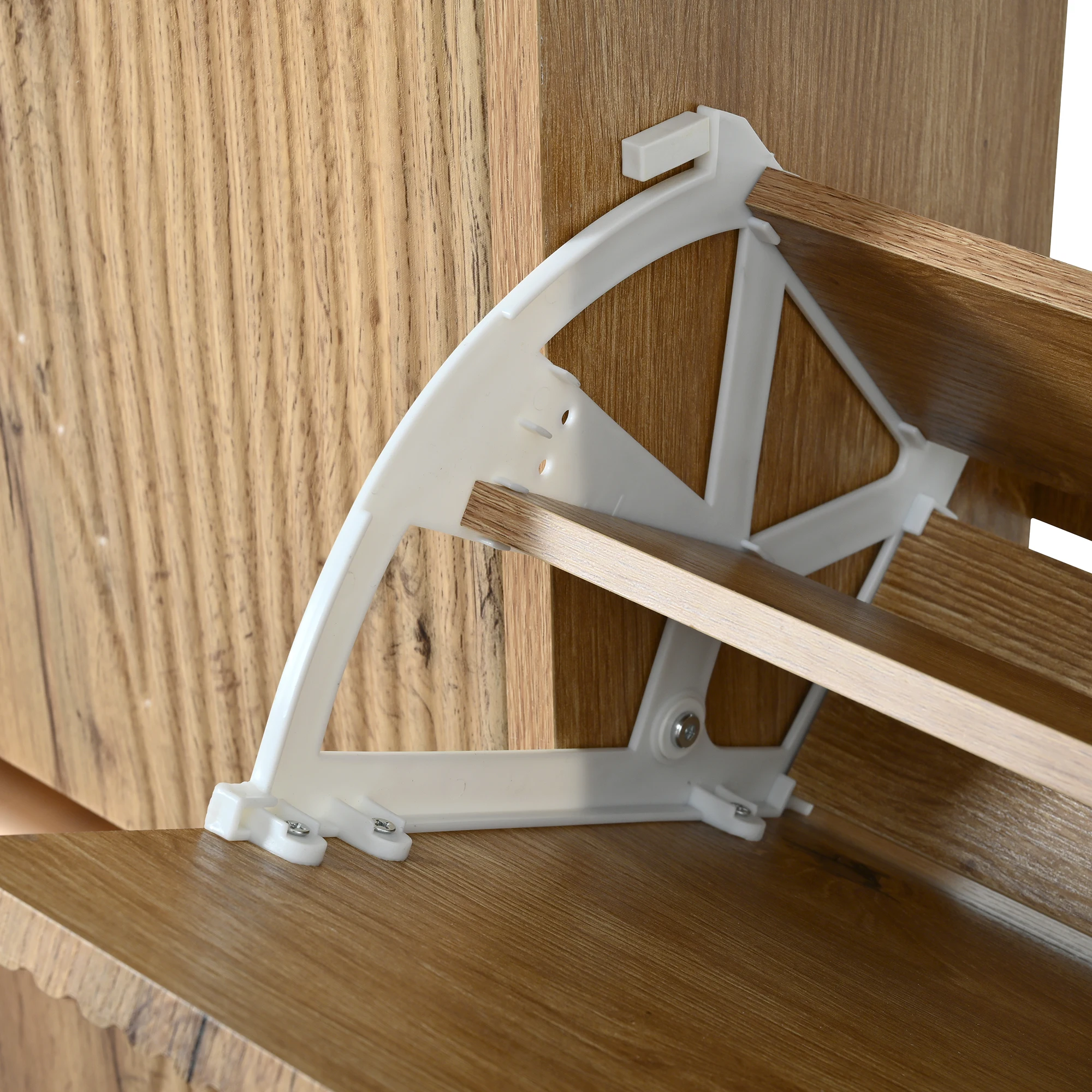 Schuhschrank mit Scharnierdeckel in Holzoptik, vier Türen, großes Fassungsvermögen, Arbeitsplatte in Marmoroptik, 3D-geprägte Türpaneele, konisch zulaufend – Detail 24