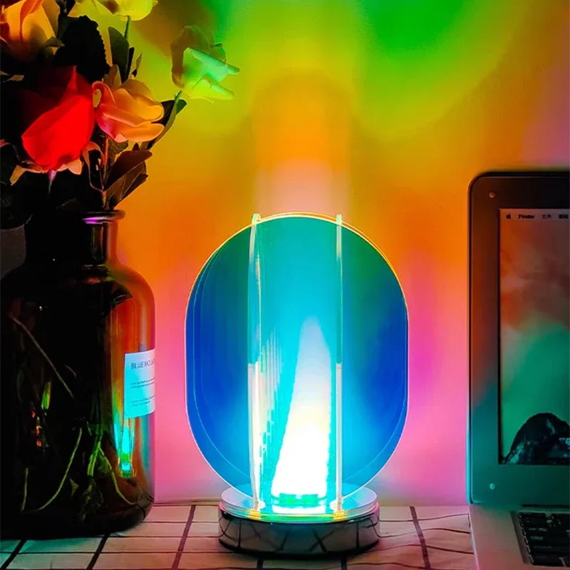 아크릴 LED 밝은 색상 USB 장식 테이블 램프, 침실 룸 게임 룸 실내 야간 램프, 책상 기하학적 장식 테이블 램프 선물