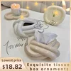 Household Tissue Box Ceramic Fun Knot European Modern Abstract Coffee Table Desktop Cream Color Nordic Decorative Tissue Case 1