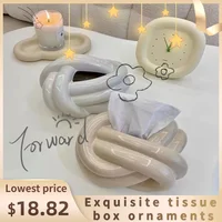 Household Tissue Box Ceramic Fun Knot European Modern Abstract Coffee Table Desktop Cream Color Nordic Decorative Tissue Case 1