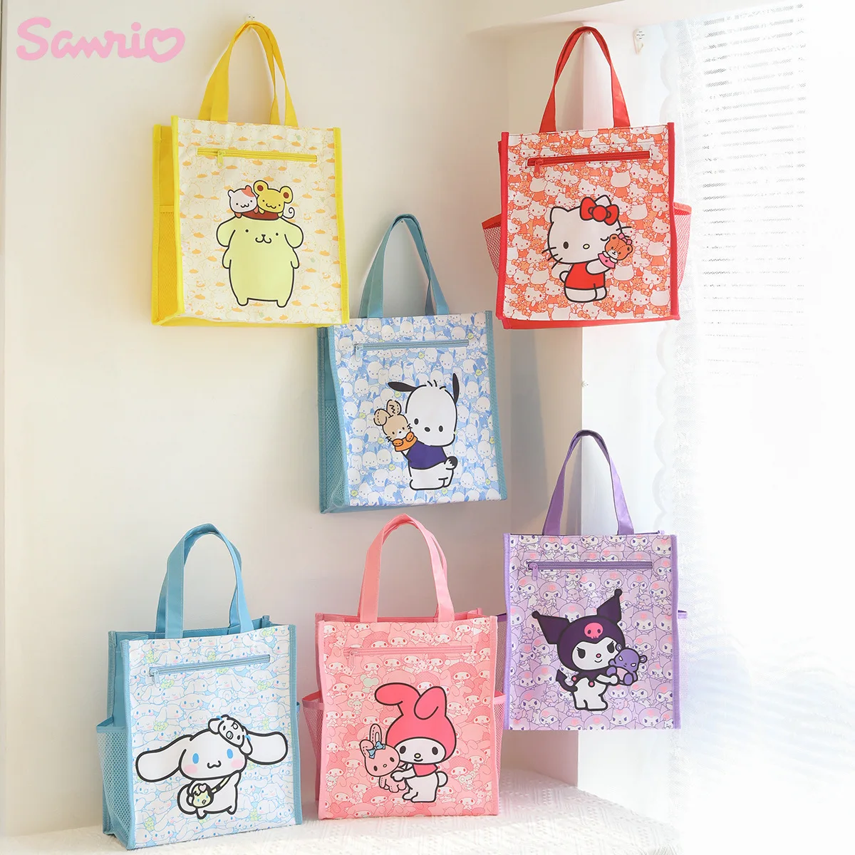 

Sanrio Kawaii Hello Kitty Cinnamoroll Kuromi Cute Cartoon Double-layer Waterproof Handbag Students Portable A4 File Storage Bag