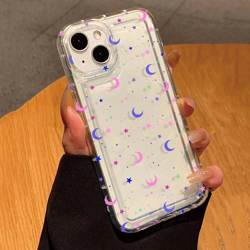 Moon and Stars Print Clear Phone Case Cover