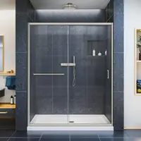 Semi Frameless Sliding Shower Door Clear Glass in Brushed Nickel with a matching handle on the Sliding Shower Door panel 1