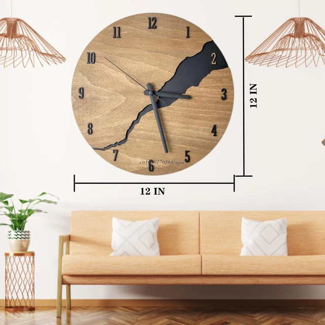 12Inch Simple Cracked Wooden Wall Clock Silent Non-Ticking Large